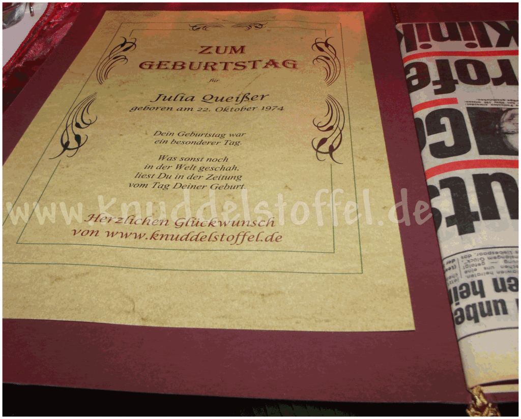 Zeitung Geschenkidee Urkunde alt