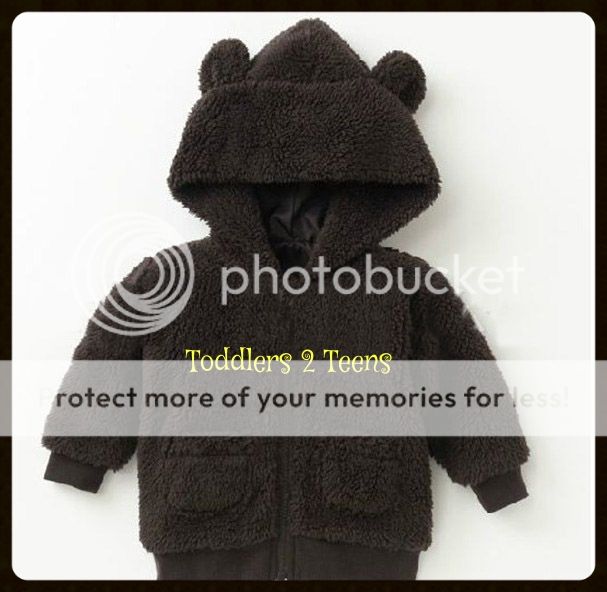 Baby Girl Boy Zip Up Jacket Coat Hood Teddy Bear Animal Red Brown Warm Fleece